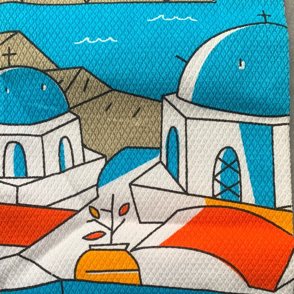 NEW- Santorini Tea Towel with Blue and Orange Design - Picture 5 of 5